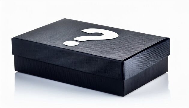 black box with a white question mark on the lid isolated on white background