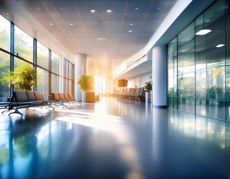 blurred background hospital reception medical center lobby waiting area clinic interior modern healthcare facility professional office
