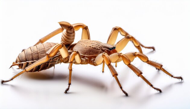 camel spider profile view solifugae wind scorpion macro photography desert arachnid with long legs and large chelicerae exotic predatory insect isolated with white background