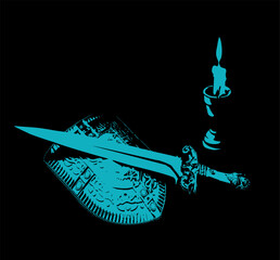 Obraz premium Sword and shield. Vector drawing