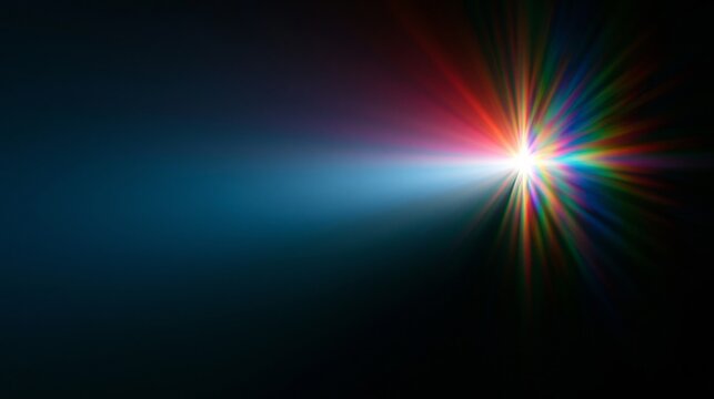 Bright colorful light flare on dark background
