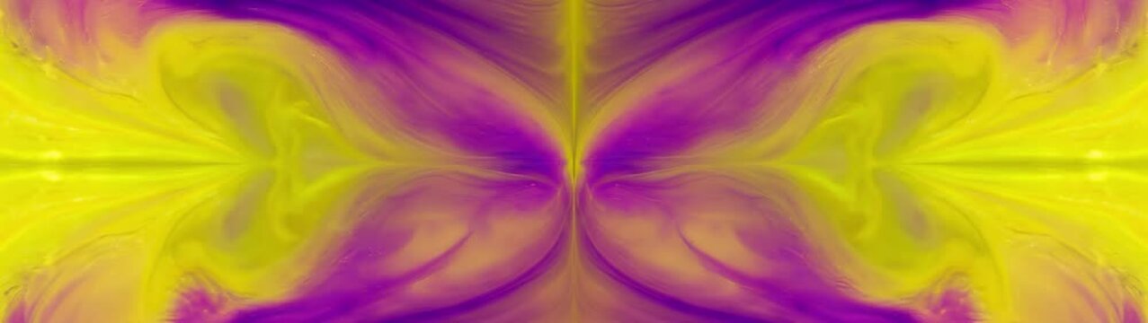 Symmetrical visual design showing a yellow and purple pattern Expanding forms creating a unique decorative surface.