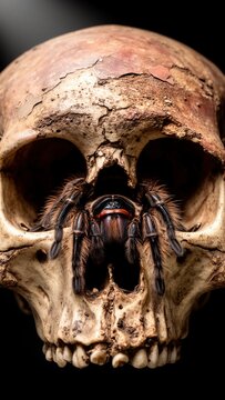 ara&ntilde;a, tar&aacute;ntula, ar&aacute;cnido, animal, fauna, vida silvestre, naturaleza, ara&ntilde;a peluda, patas peludas, ocho patas, telara&ntilde;a, cr&aacute;neo, calavera, esqueleto, huesos, cr&aacute;neo animal, contraste, composici&oacute;n sur