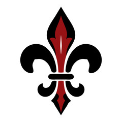 Classic fleur de lis with a red center petal and a banded waist, black and red gothic vector icon for royal heraldry, French emblem and tattoo designs. © Marcelino