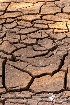 Close-up of dry cracked mud on the ground, Tsiribihina, Madagascar