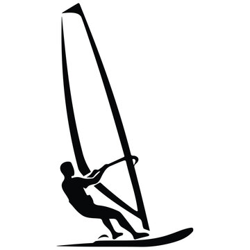 Dynamic windsurfing athlete silhouette for maritime sports club and summer vacation media.