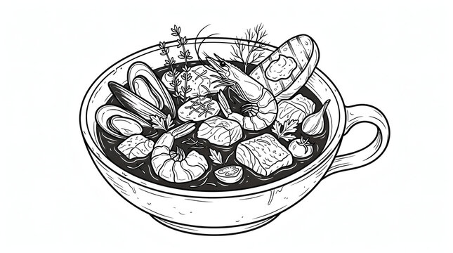 National Bouillabaisse Day illustration of seafood stew in a bowl