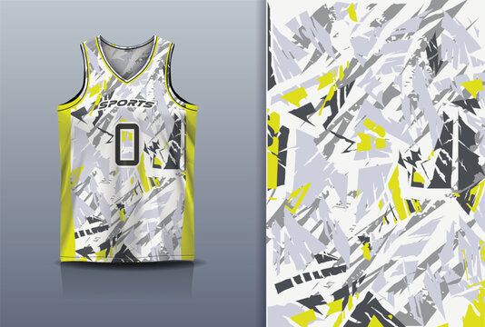 Basketball Jersey Sport Streetwear Design Abstract Shattered Geometric Camo Pattern White Grey Yellow