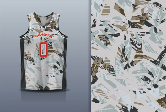Basketball Jersey Sport Streetwear Design Abstract Shattered Camo Pattern Off White Brown Grey