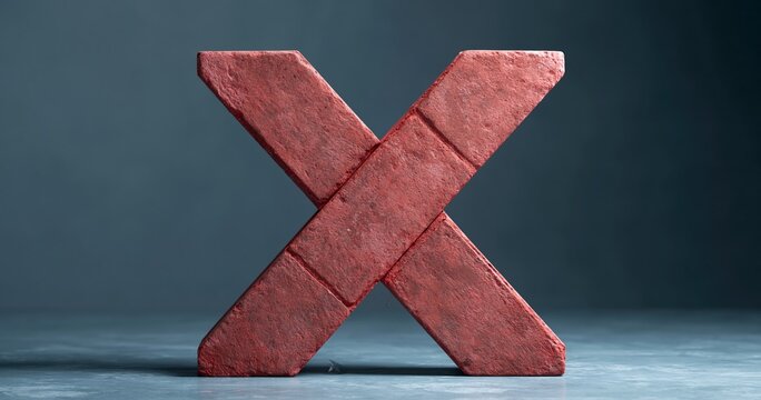 Large red textured letter X sculpture