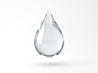 Obraz premium Single clear water drop 3D render isolated on white background, transparent glass droplet with soft shadow