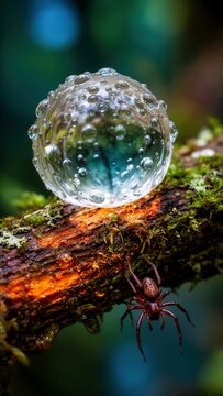esfera de agua, gota de agua, esfera transparente, agua, gotas de agua, roc&iacute;o, humedad, lluvia, reflejo, esfera de cristal, burbuja, ara&ntilde;a, ar&aacute;cnido, insecto, fauna, vida silvestre, naturaleza, ocho p