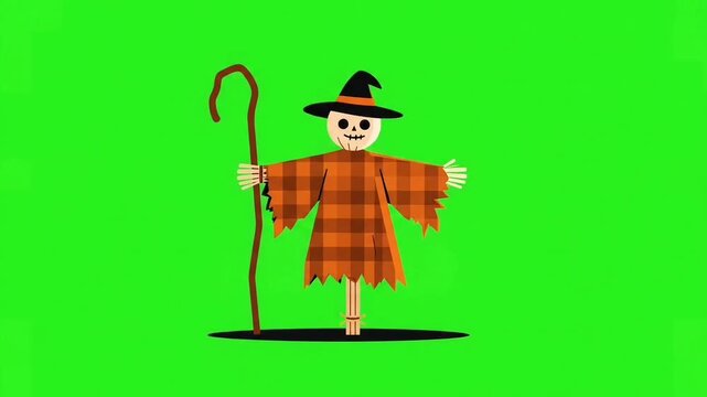 Halloween Scarecrow Character Vector on Green Screen