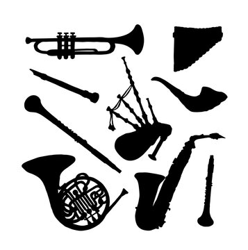 Vector drawing. Wind musical instruments