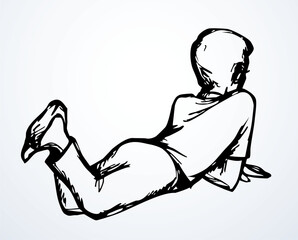 Obraz premium Vector drawing. Boy on the floor