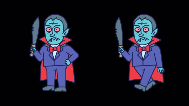 Vampire holding machete and walks. Transparent background