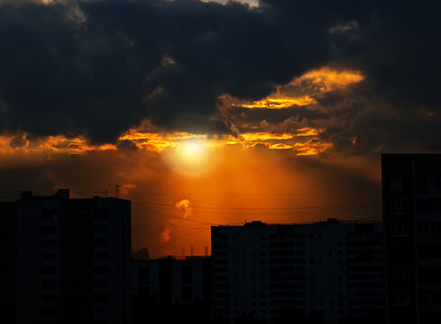 Sunset in the industrial district illustration background