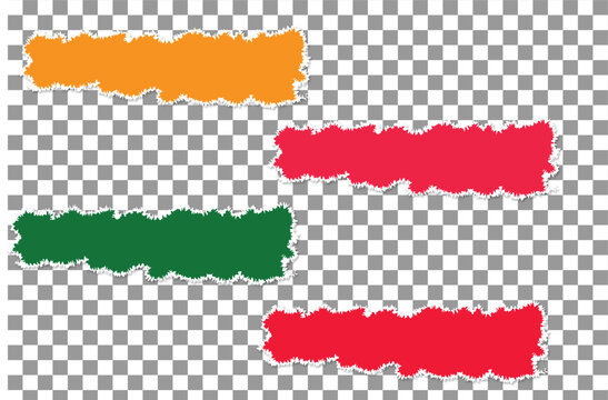 Set of four colorful grunge brush strokes isolated on a transparent background for design