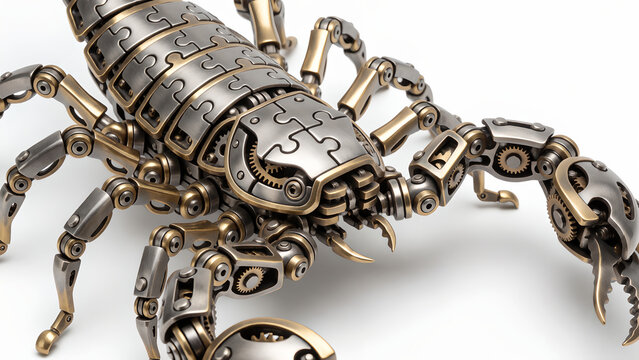 Robotic Steampunk Scorpion Crafted from Intricate Metal Gears and Mechanical Components.