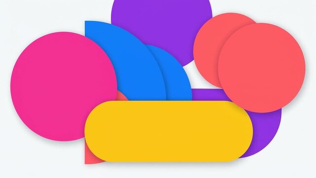 Bold colorful circles and semicircles move gently in a playful seamless modern 2D geometric background.