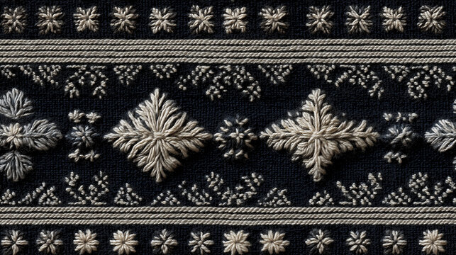 Seamless pattern of a traditional handwoven textile pattern in monochrome gray and white