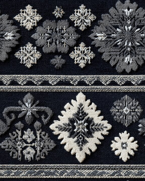 Seamless pattern of a traditional handwoven textile pattern in monochrome gray and white