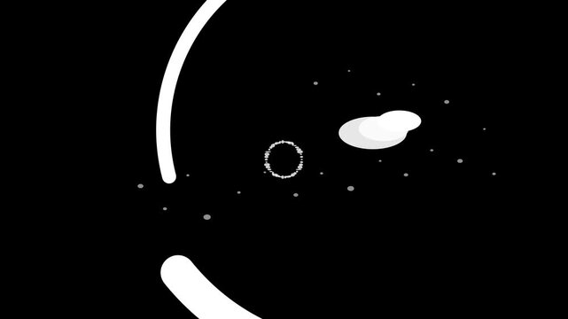 White Circular Orbit Lines, Floating Planet and Space Particles, Minimal Cosmic Animation, Black Space Background, Futuristic Motion Graphics