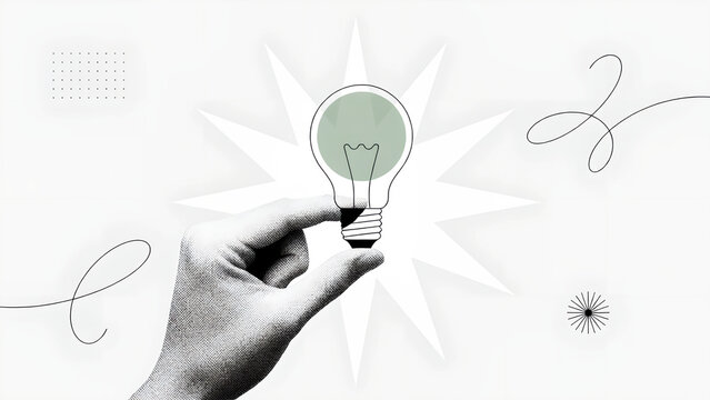 Creative Hand Holding Green Light Bulb Symbolizing Innovative Business Idea and Sustainable Solution.