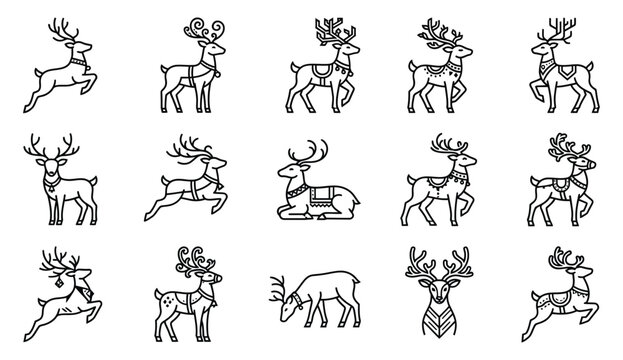 A collection of vintage christmas illustrations featuring reindeer a cozy house and festive holiday scenes