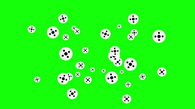 White Footballs on Bright Green Screen, Floating Soccer Ball Icons, Sports Game Elements, Chroma Key Animation, Clean Motion Graphics Background