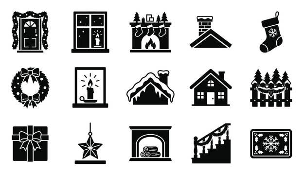 A collection of festive icons representing the cozy and joyful spirit of christmas celebrations