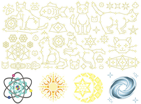 星座の猫と宇宙の神秘的なあしらい素材セット