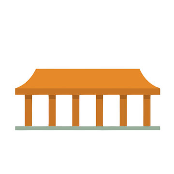 Building with orange roof and pillars