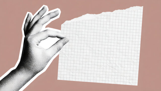 Vintage Hand Holding Torn Graph Paper with Blank Space for Creative Message.