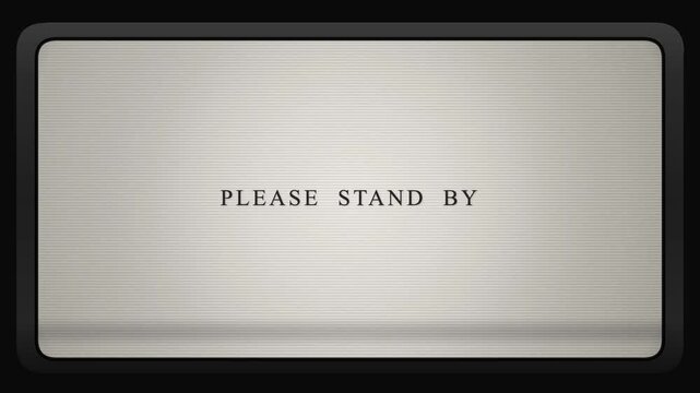 Vintage monochrome tv screen with please stand by text, suitable for nostalgic, retro, and entertainmentthemed designs and projects.