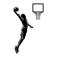 Basketball Player Slam Dunk Silhouette with Highlights Vector Illustration © ERICK