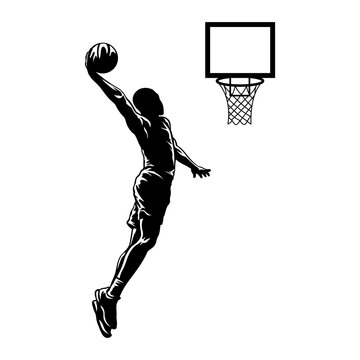 Basketball Player Slam Dunk Silhouette with Highlights Vector Illustration