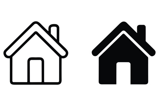 Simple house home icons with bold outlines and solid fill styles for real estate app interface