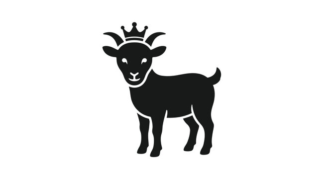 Black silhouette of a crowned goat stands against a white background