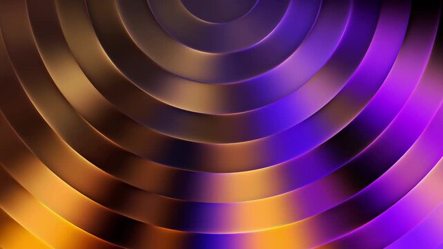 3D Glass gradient Concentric Rings Copper Purple Wave Seamless Loop Video, Abstract Futuristic Ribbed Disc Motion Graphics, Glowing Gold Magenta Refraction &ndash; Layered concentric fluted glass arcs