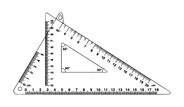 Clear triangle ruler set square vector technical illustration for school geometry math class