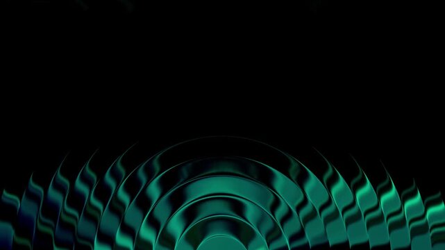 3D Glass gradient Emerald Green Concentric Wave Seamless Loop Video, Abstract Futuristic Ribbed Slabs Motion Graphics, Glowing Cybernetic Turquoise Refraction &ndash; Lower horizontal arrangement