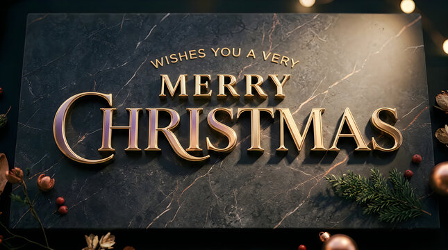 Festive merry christmas typography with blurred holiday lights