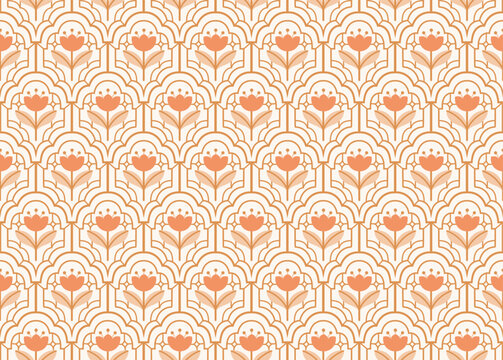 Orange folk tulip arch seamless vector pattern background