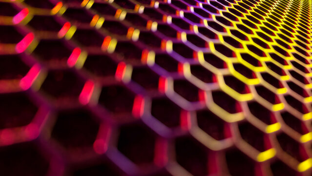 Abstract hexagonal grid forming a dynamic technology background, representing data flow, networking, digital innovation, connectivity, and modern cyber security concepts