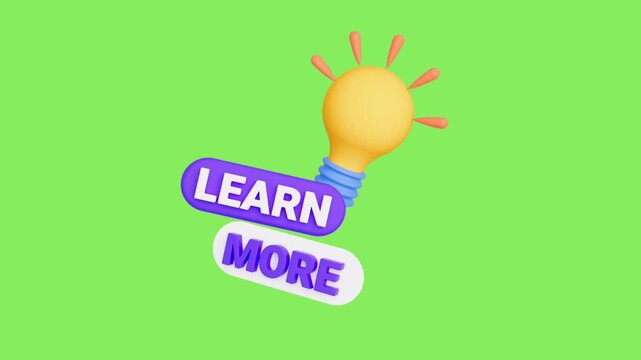 3D Lightbulb with Learn More Call to Action Button on Green Screen Background