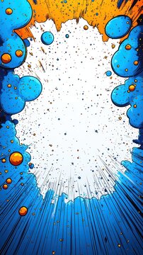 A burst of blue and orange bubbles creates an energetic scene with space