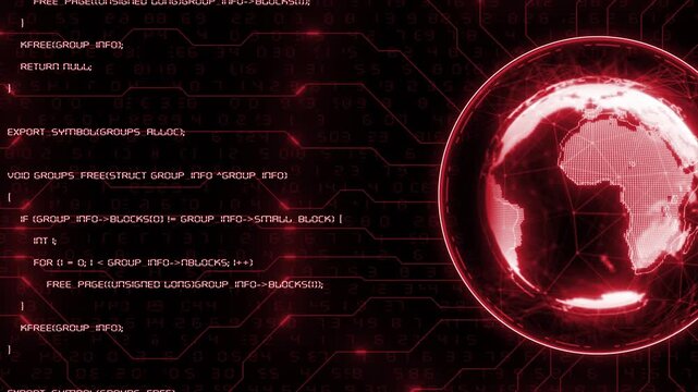 Animated red color glowing HUD UI data transfer and trying to hack global data design dark technology background