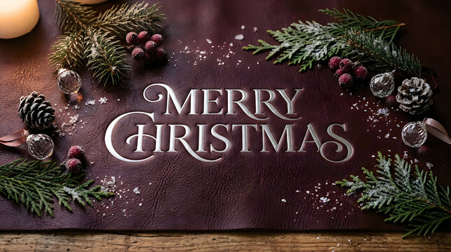 Elegant merry christmas typography with pine branches and candles