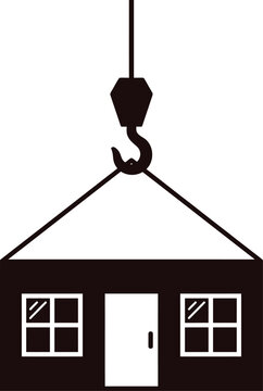 Crane lifting a house module icon with real estate construction crane home building